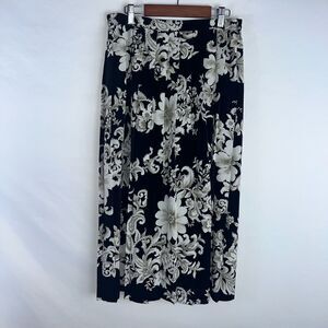 Alfred Dunner Skirt Womens 10W Black Midi Pull On Elastic Waist A Line Pleated